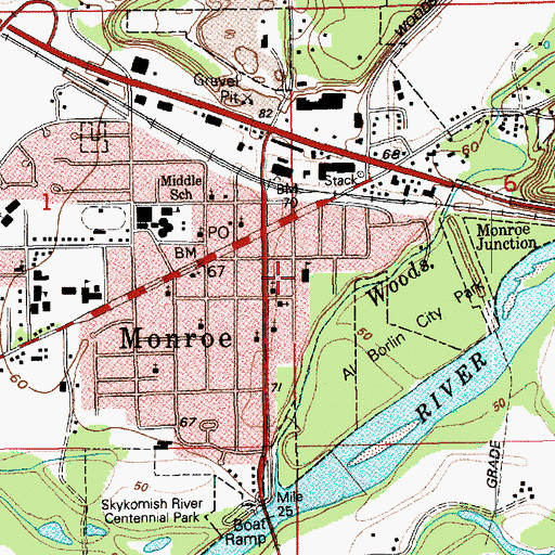 Topographic Map of Monroe Public Schools District Office, WA