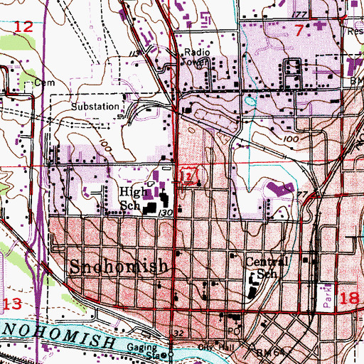 Topographic Map of Peaceful Glen Christian School, WA