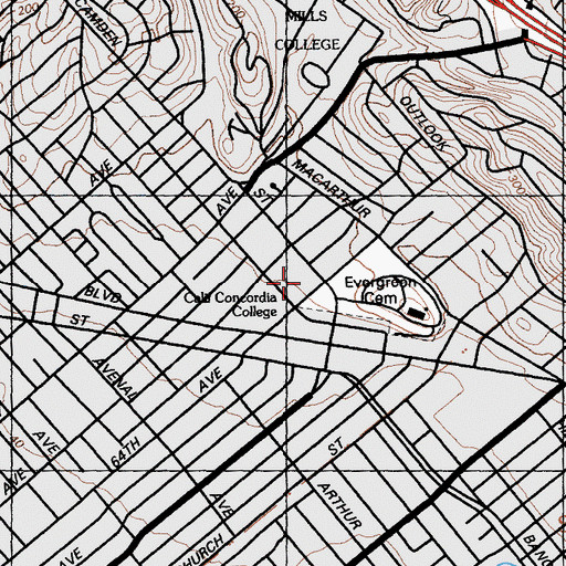 Topographic Map of Spectrum Center Schools - Oakland Camden Campus, CA