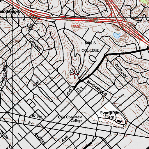 Topographic Map of Mills College Children's School, CA