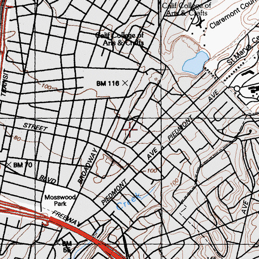 Topographic Map of Oakland Hebrew Day School, CA