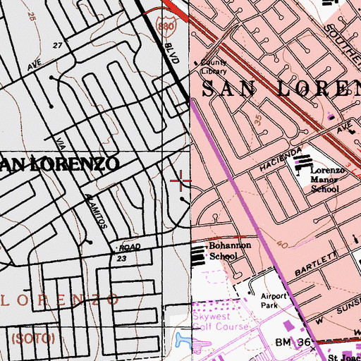 Topographic Map of Calvary Lutheran School, CA