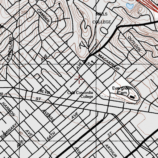 Topographic Map of Oakland Unity High School, CA