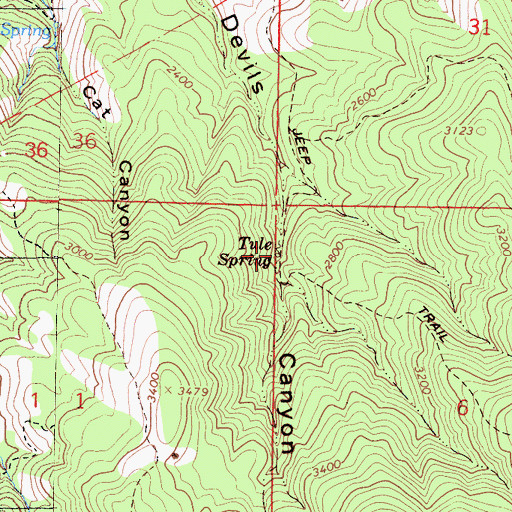 Topographic Map of Tule Spring, CA