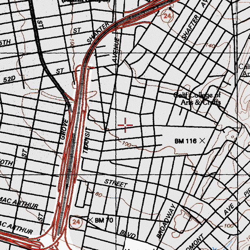 Topographic Map of Oakland International High School, CA