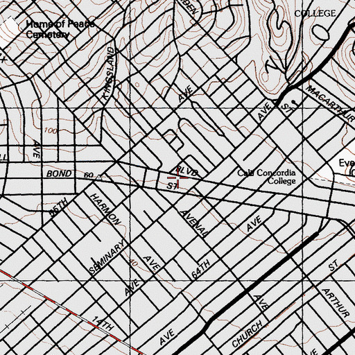 Topographic Map of East Oakland Leadership Academy High School, CA