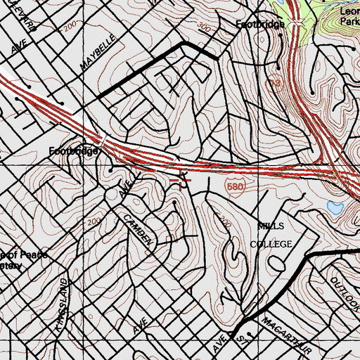 Topographic Map of Julia Morgan School for Girls, CA