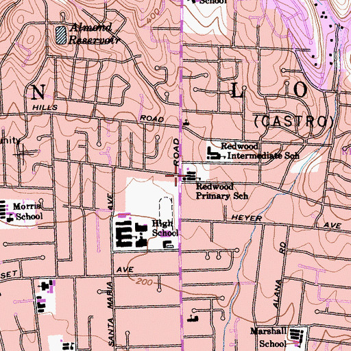 Topographic Map of Redwood Christian School Concept Help, CA