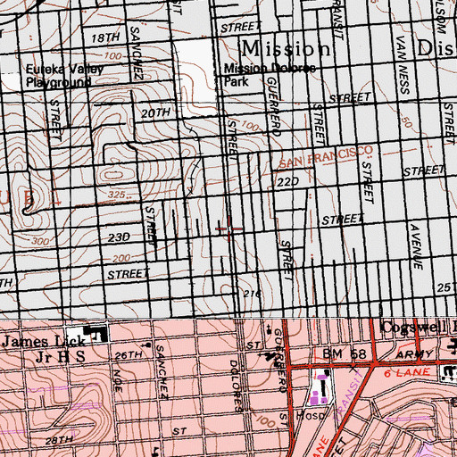 Topographic Map of Adda Clevenger School, CA