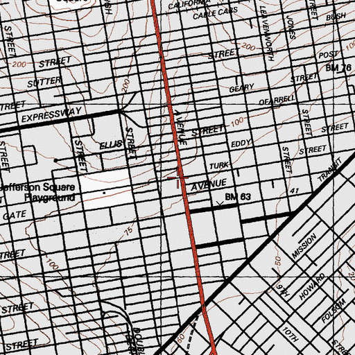 Topographic Map of Tenderloin Community Elementary School, CA