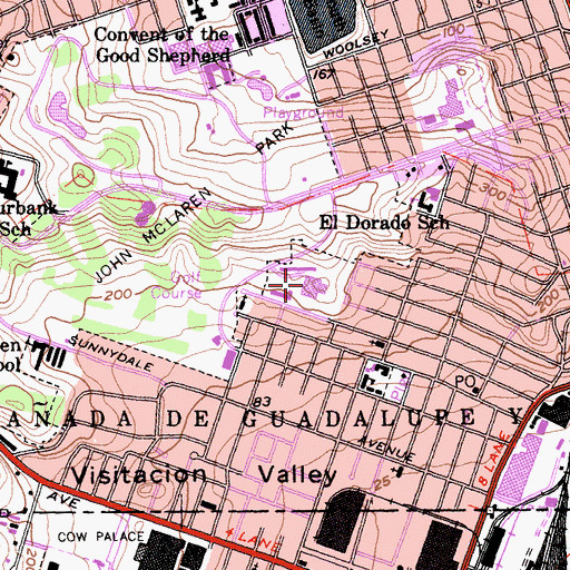 Topographic Map of Visitacion Valley Middle School, CA