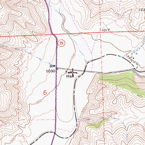 Topographic Map of Tully Hall, CA