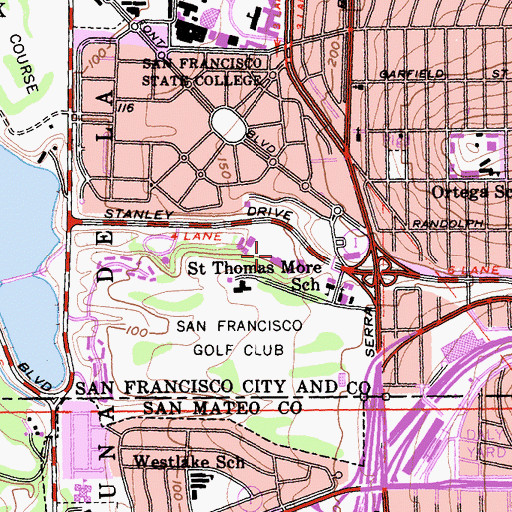 Topographic Map of Brandeis - Hillel Day School, CA