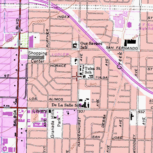 Topographic Map of Tulsa Elementary School, CA