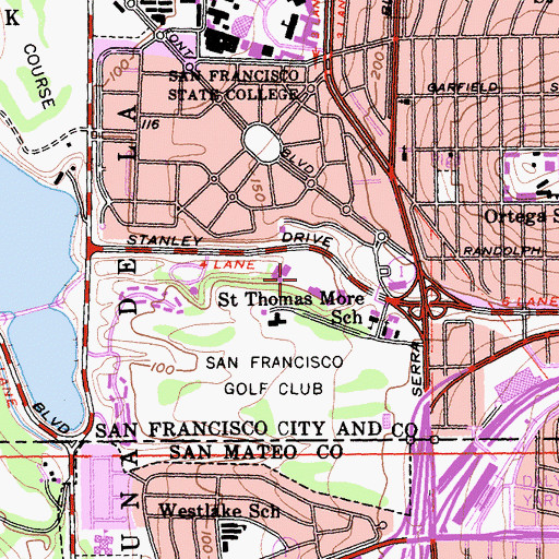 Topographic Map of Bridgemont Junior Senior High School, CA