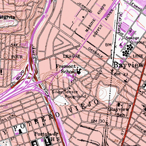 Topographic Map of Willie L Brown Jr Middle School, CA