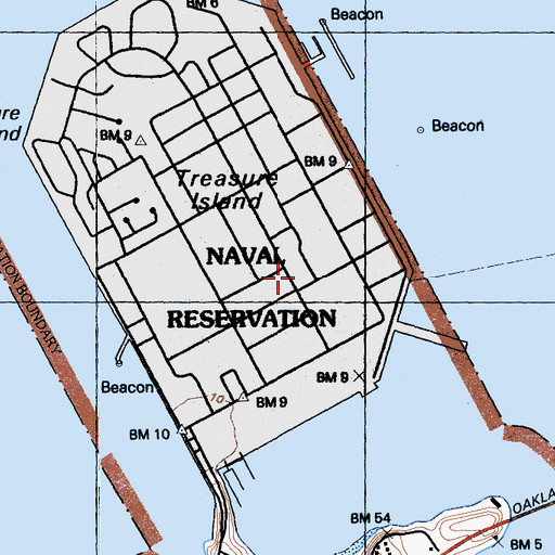 Topographic Map of Treasure Island Job Corps Center, CA