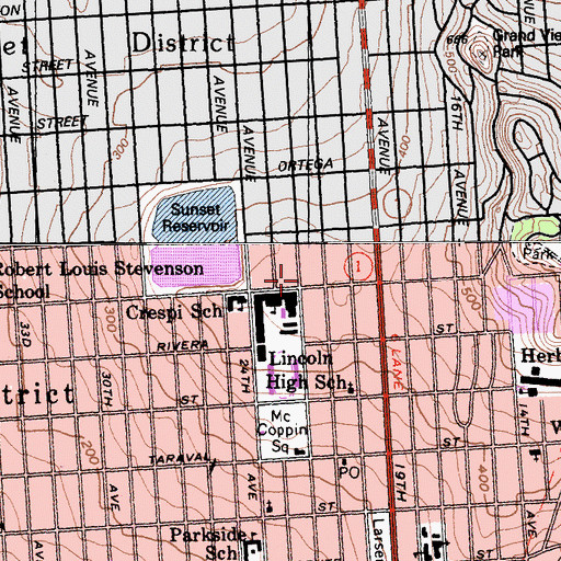 Topographic Map of Russian American International School, CA