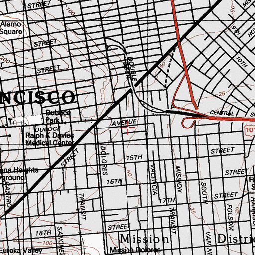 Topographic Map of San Francisco Friends School, CA