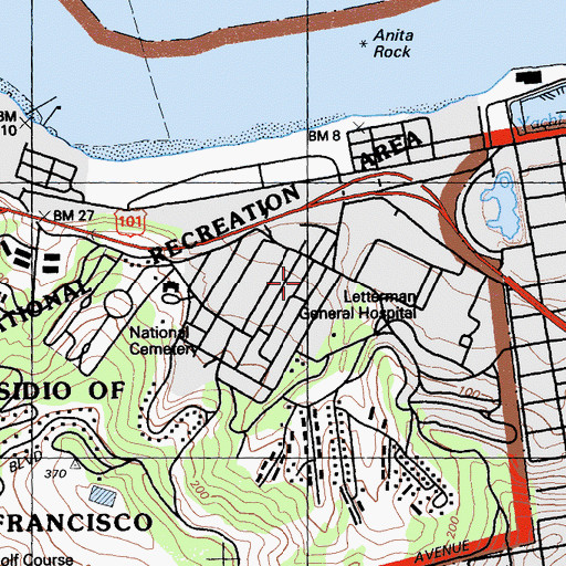 Topographic Map of The Bay School of San Francisco, CA