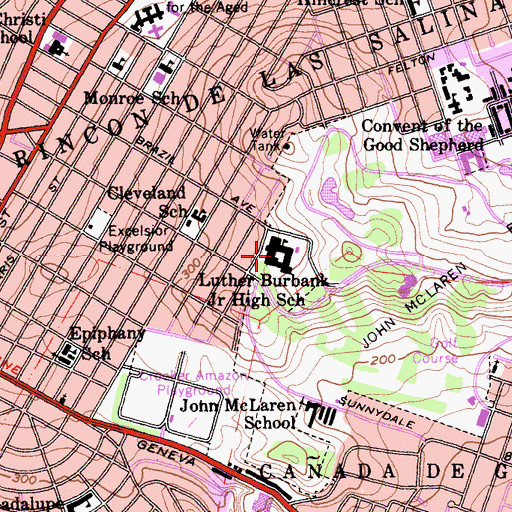 Topographic Map of City Arts and Technology High School, CA