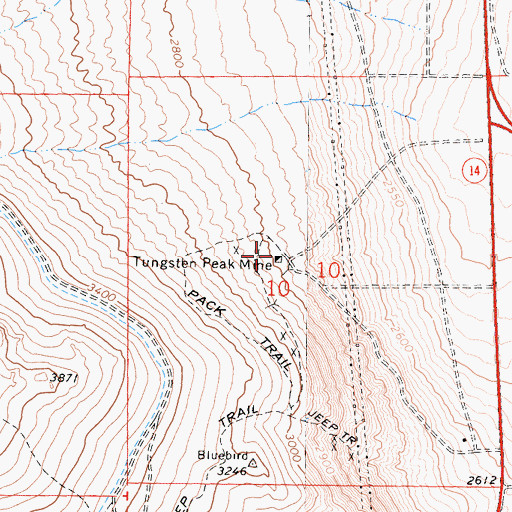 Topographic Map of Tungsten Peak Mine, CA