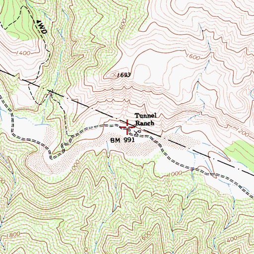 Topographic Map of Tunnel Ranch, CA