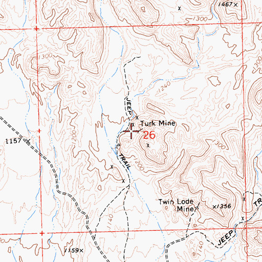 Topographic Map of Turk Mine, CA