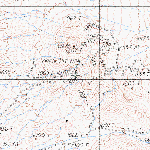Topographic Map of Turquoise Mining Area, CA