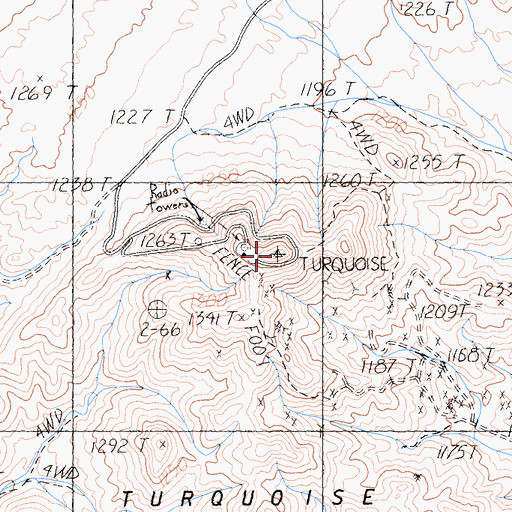 Topographic Map of Turquoise Mountain, CA