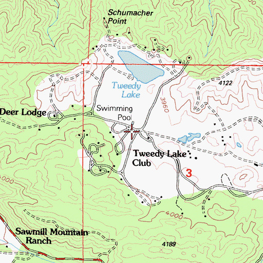 Topographic Map of Tweedy Lake Club, CA