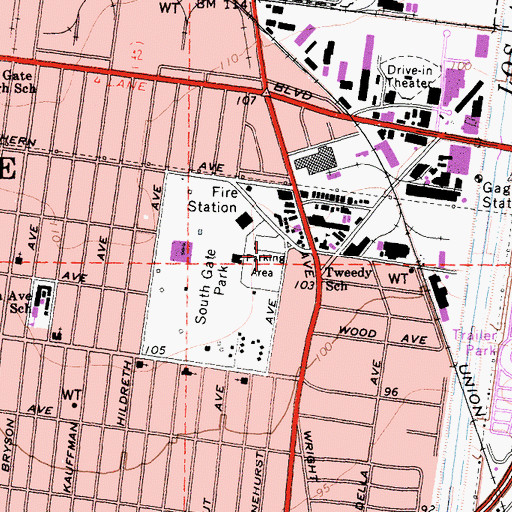 Topographic Map of Tweedy Elementary School, CA