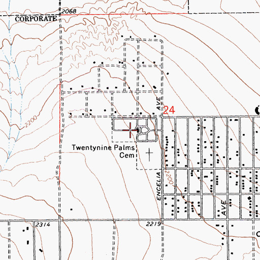 Topographic Map of Twenty Nine Palms Cemetery, CA