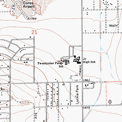 Topographic Map of Twentynine Palms Elementary School, CA