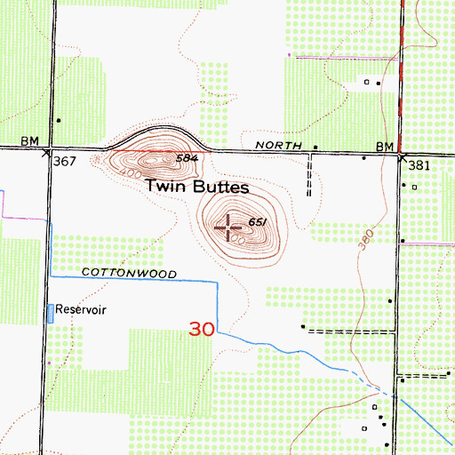 Topographic Map of Twin Buttes, CA