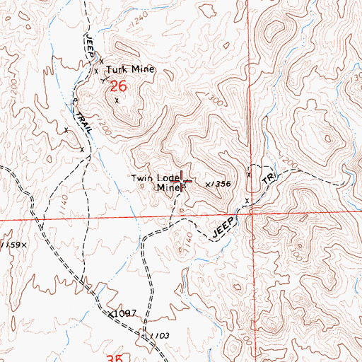 Topographic Map of Twin Lode Mine, CA