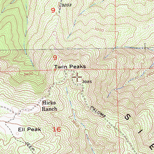 Topographic Map of Twin Peaks, CA