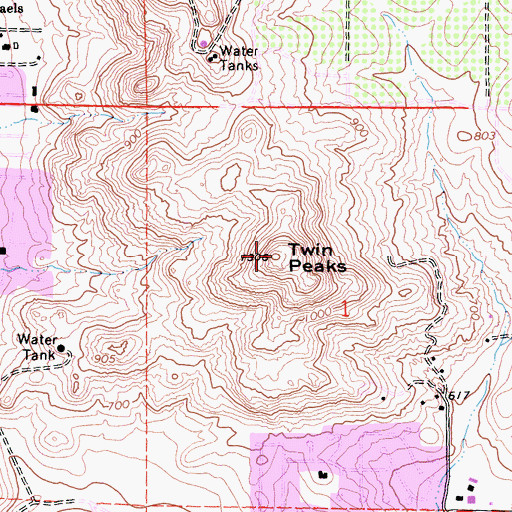 Topographic Map of Twin Peaks, CA