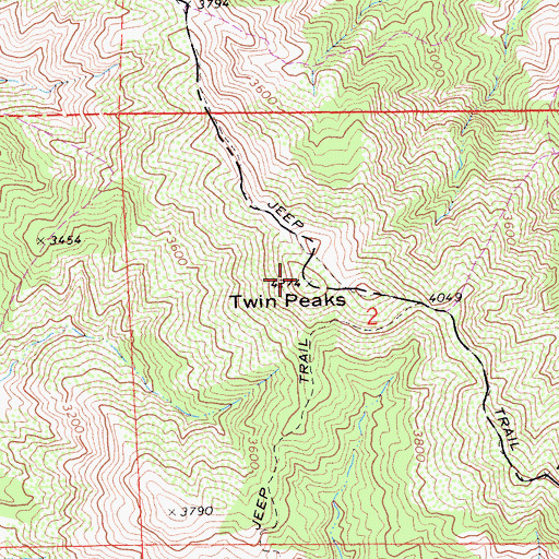 Topographic Map of Twin Peaks, CA