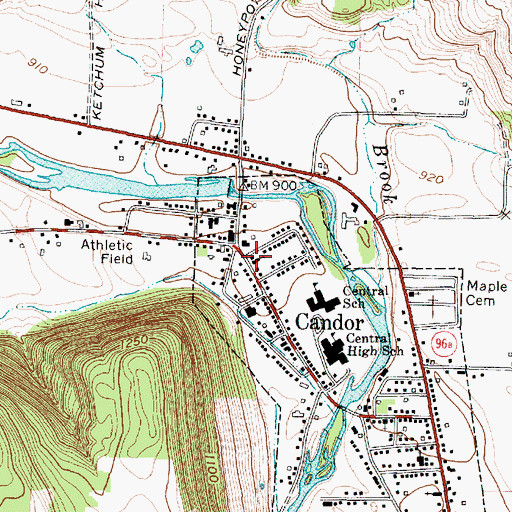 Topographic Map of Candor Free Library, NY
