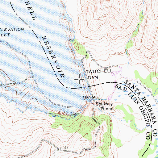 Topographic Map of Twitchell Dam, CA