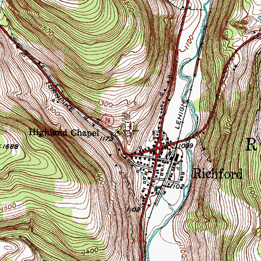 Topographic Map of Highland Cemetery, NY