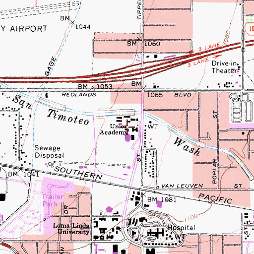 Topographic Map of Union Academy, CA