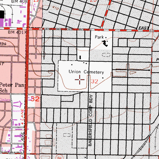 Topographic Map of Union Cemetery, CA