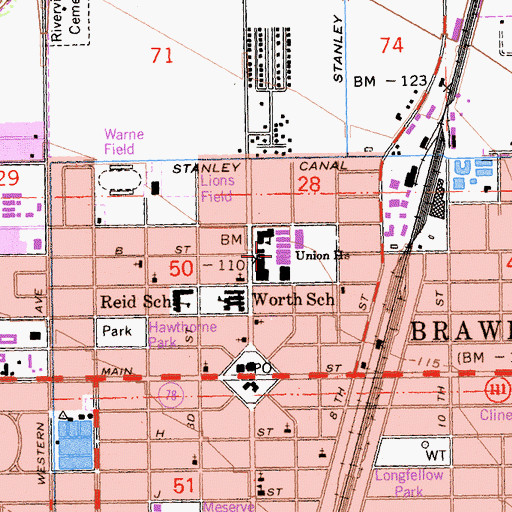 Topographic Map of Brawley Union High School, CA