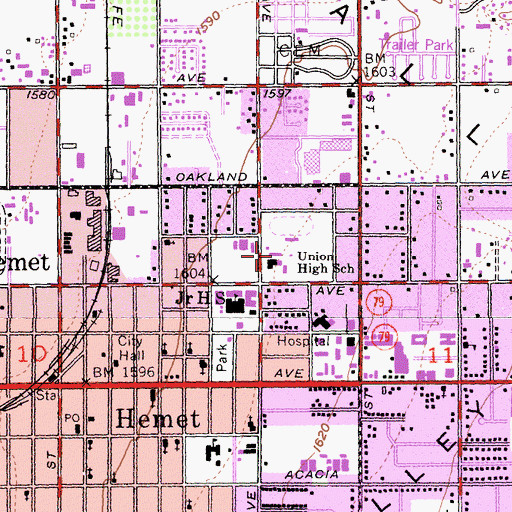 Topographic Map of Union High School, CA