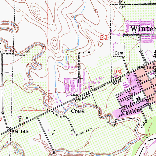 Topographic Map of Winters Mobile Home Park, CA