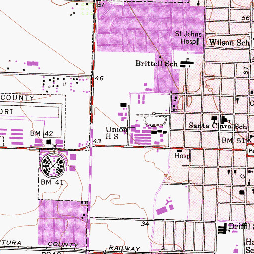 Topographic Map of Union High School, CA