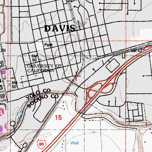 Topographic Map of Davis Mobile Estates, CA