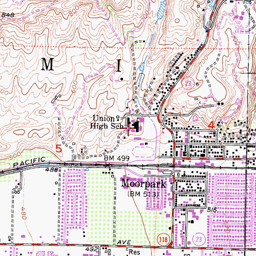 Topographic Map of Union High School, CA